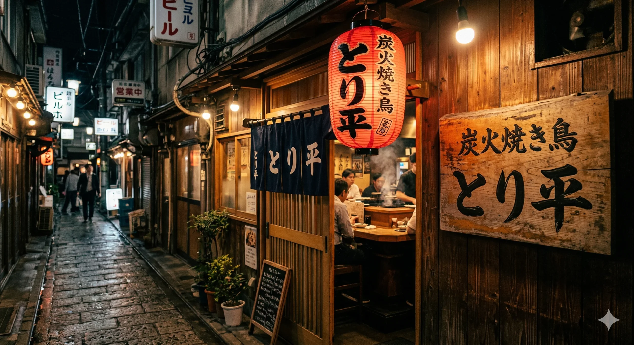 P2 2回目: Nano Banana 2 — 同様に路地裏の雰囲気、とり平が複数箇所