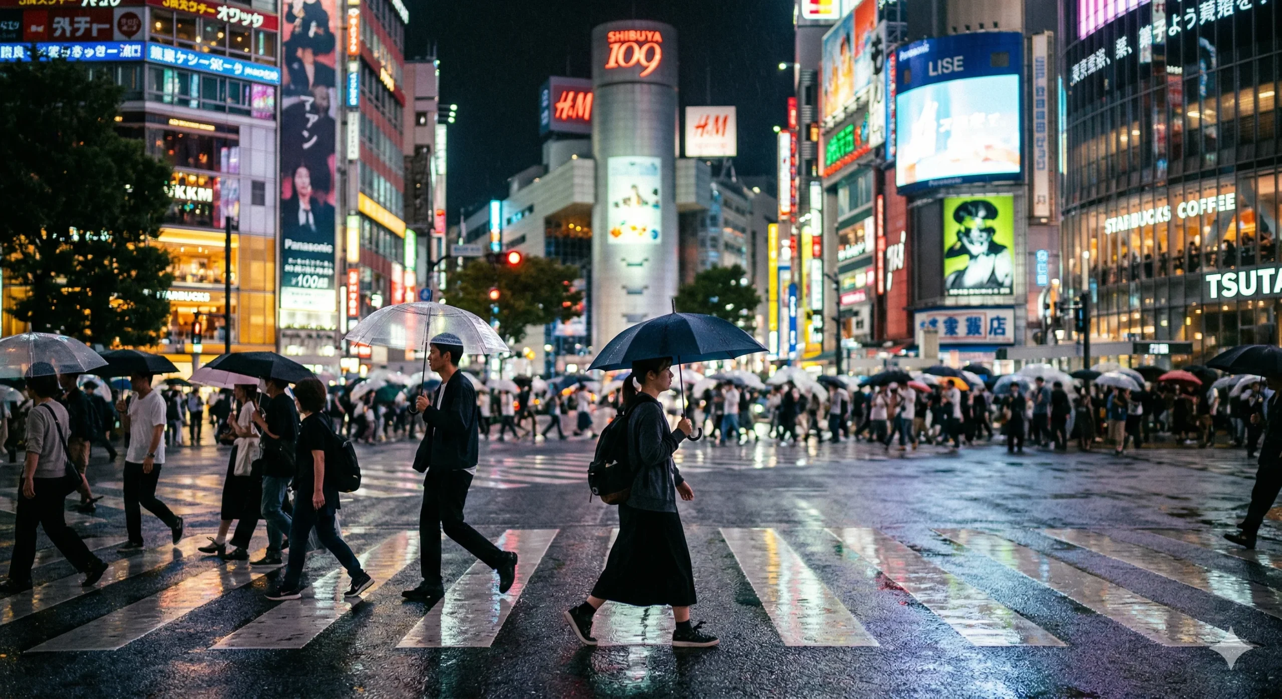 P3 1回目: Nano Banana 2 — 横長、広角パンフォーカスで交差点全体