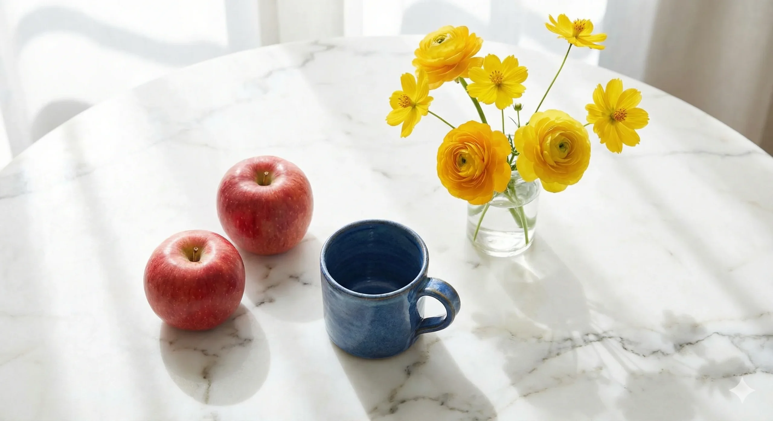 P5 1回目: Nano Banana Pro — リンゴ2個（指示は3個）、斜俯瞰