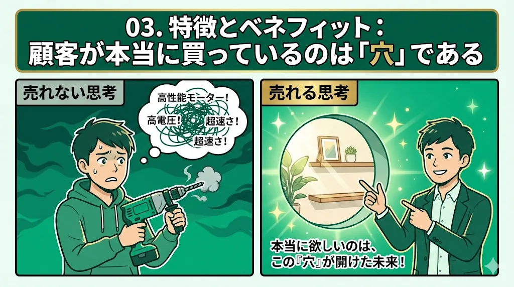 03. 特徴とベネフィット：顧客が本当に買っているのは「穴」である